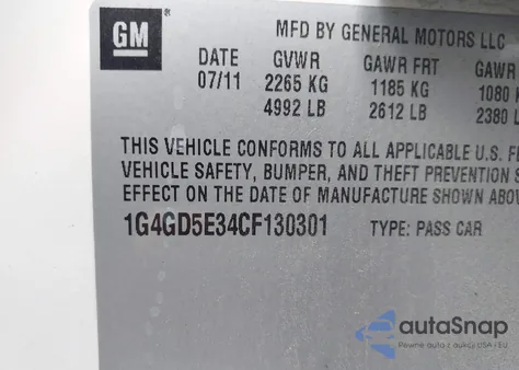 2012 Buick Lacrosse Premium 1 Group z USA, uszkodzony, nr VIN 1G4GD5E34CF130301